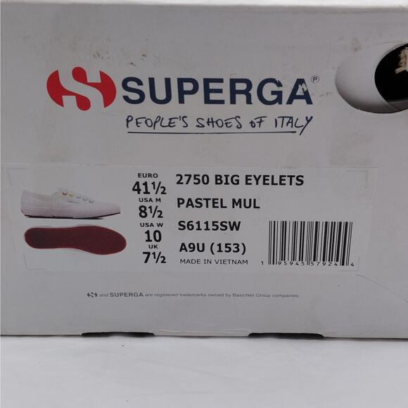 Superga Womens Sneakers Size 10 White Canvas Rainbow Eyelet Low Top Tennis Shoes - Picture 3 of 11